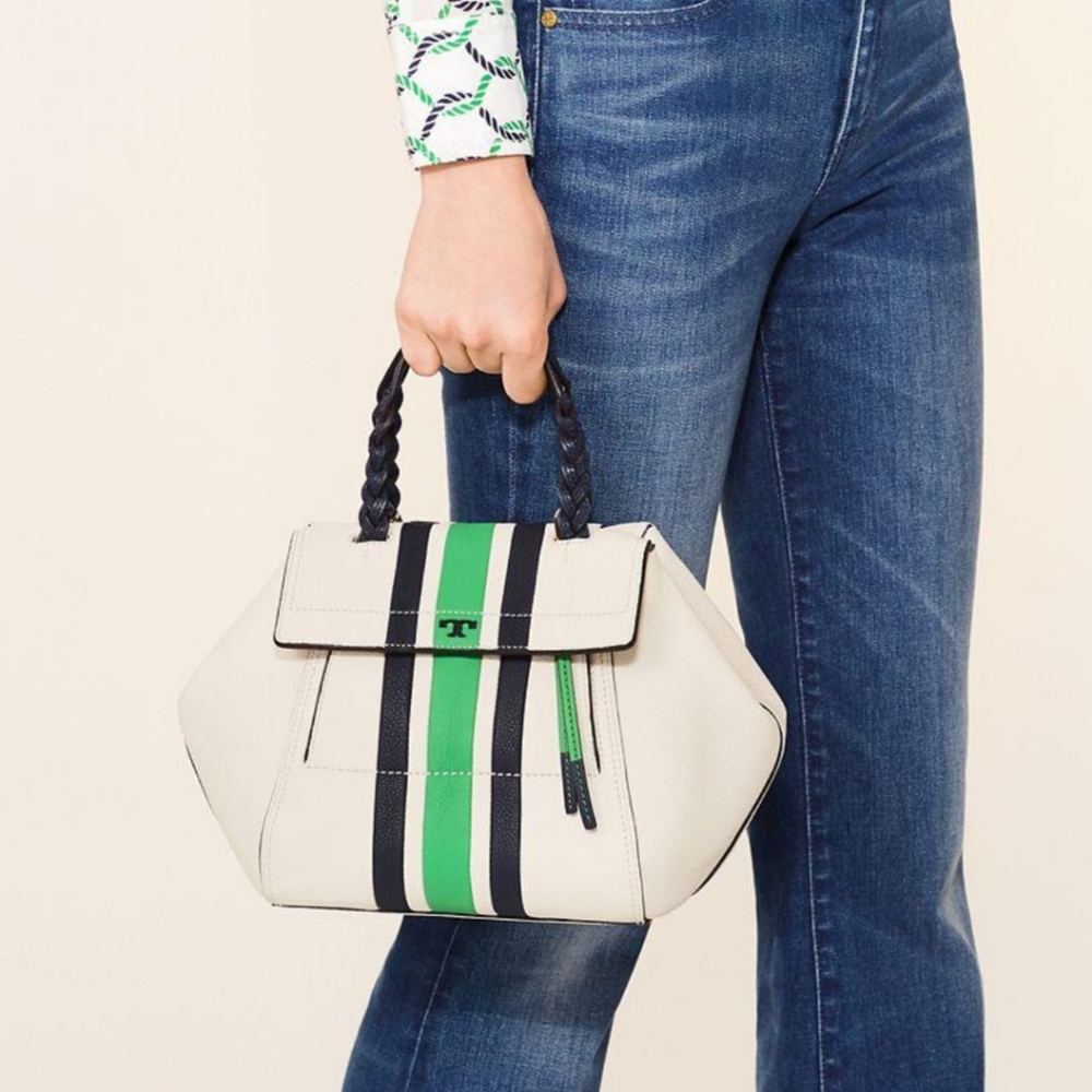NWOT Tory Burch Half Moon Stripe Small Satchel